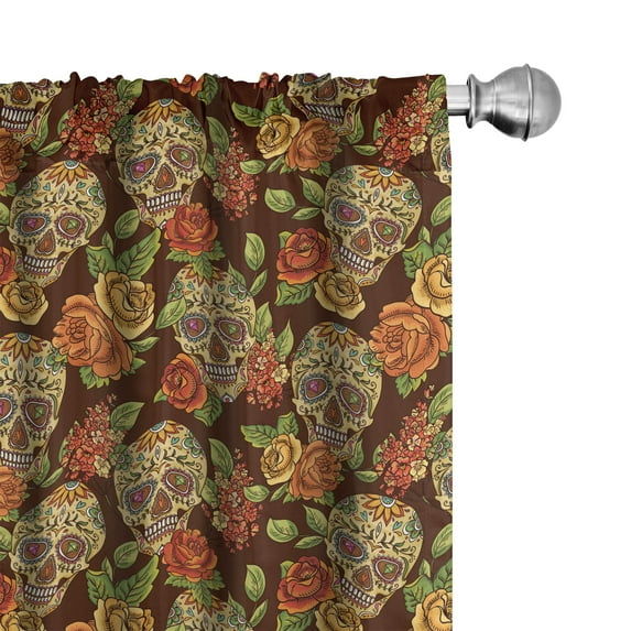 Ambesonne Floral Curtains, Diamond Flowers Leaves, Pair of 28"x95", Pale Green Yellow Orange