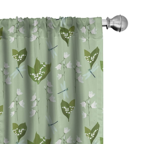 Ambesonne Floral Curtains, Dragonflies and Campanulas, Pair of 28"x63", Pale Green Pale Blue