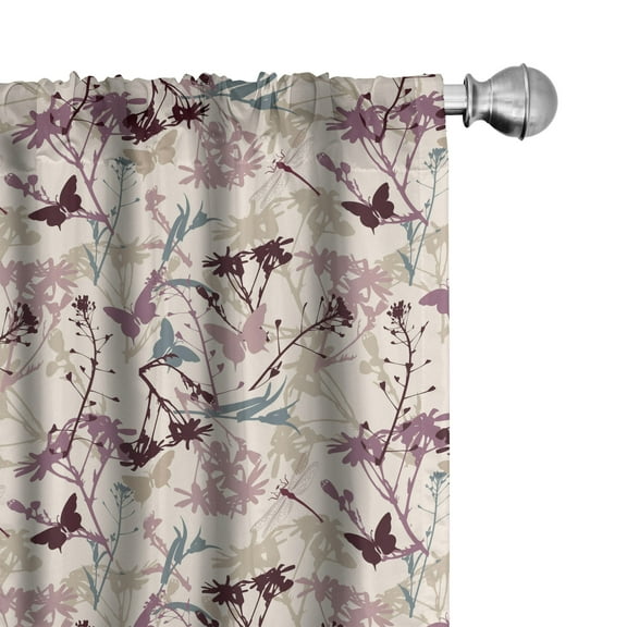 Ambesonne Floral Curtains, Dragonfly Butterfly, Pair of 28"x95", Teal Beige Mauve