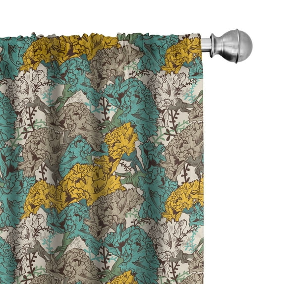 Ambesonne Floral Curtains, Drawing Style Vintage, Pair of 28"x84", Earth Yellow Turquoise
