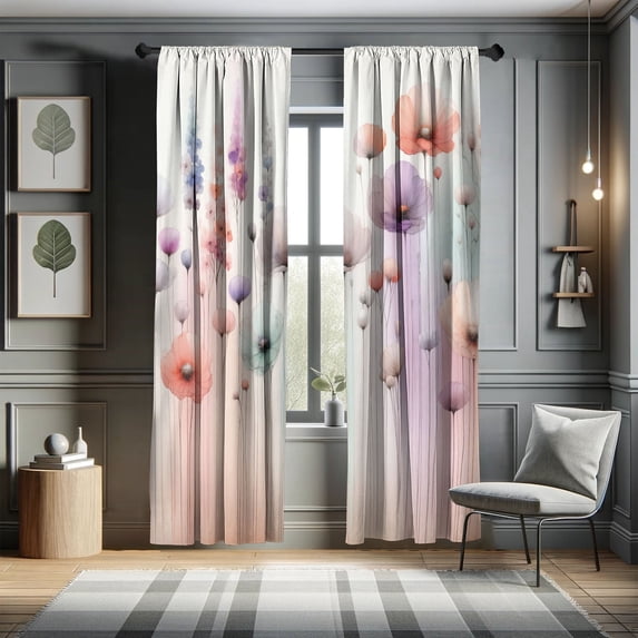 Ambesonne Floral Curtains, Dreamy Fantasy Woods Gentle, Pair of 28"x63", Coral Lilac Mint Green
