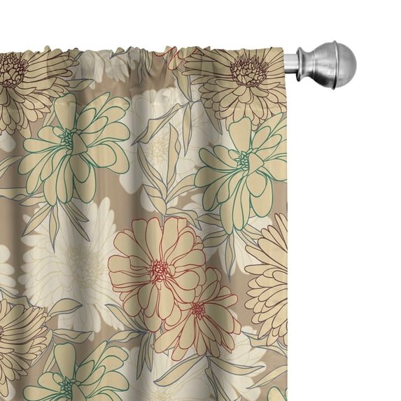 Ambesonne Floral Curtains, Earthy Daisy Like Blooms Art, Pair of 28"x63", Pale Mustard Paprika