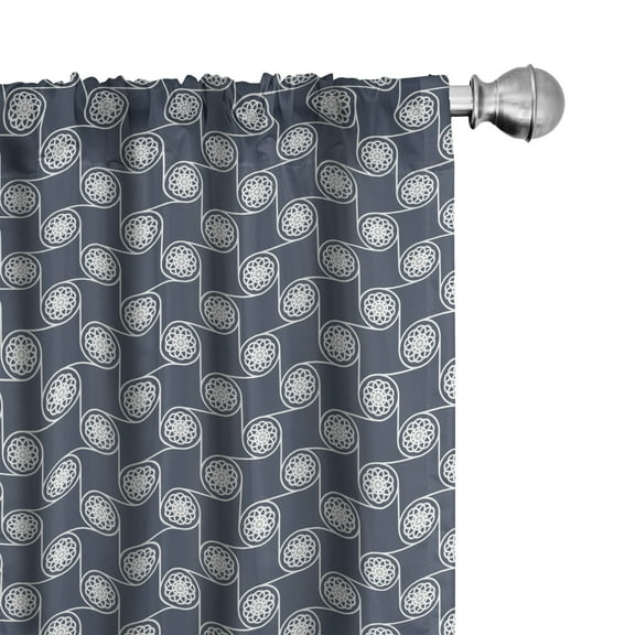 Ambesonne Floral Curtains, Eastern Japanese Ornate, Pair of 28"x84", Charcoal Grey Dark Blue