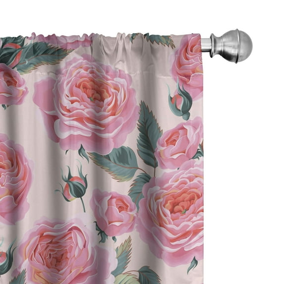 Ambesonne Floral Curtains, English Roses Retro Garden, Pair of 28"x84", Dark Pink and Cadet Blue