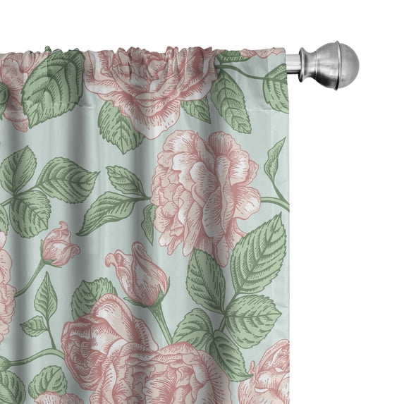 Ambesonne Floral Curtains, English Roses Sketchy Art, Pair of 28"x84", Pale Salmon and Fern Green