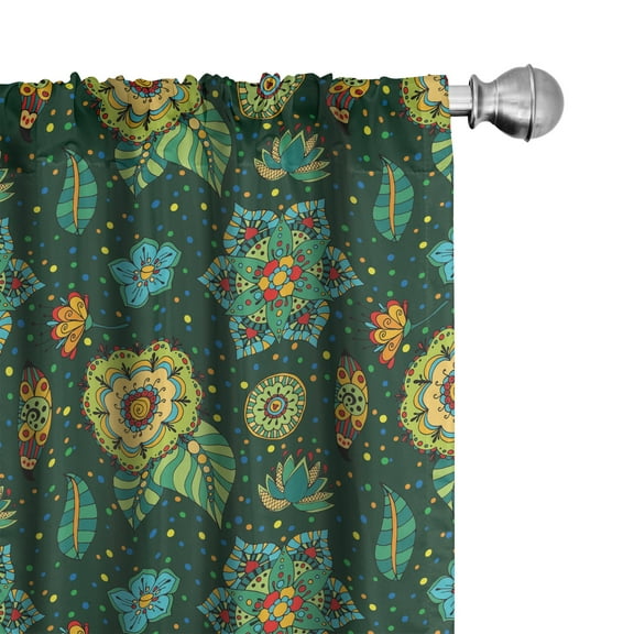 Ambesonne Floral Curtains, Fantasy Colorful Flowers, Pair of 28"x63", Multicolor