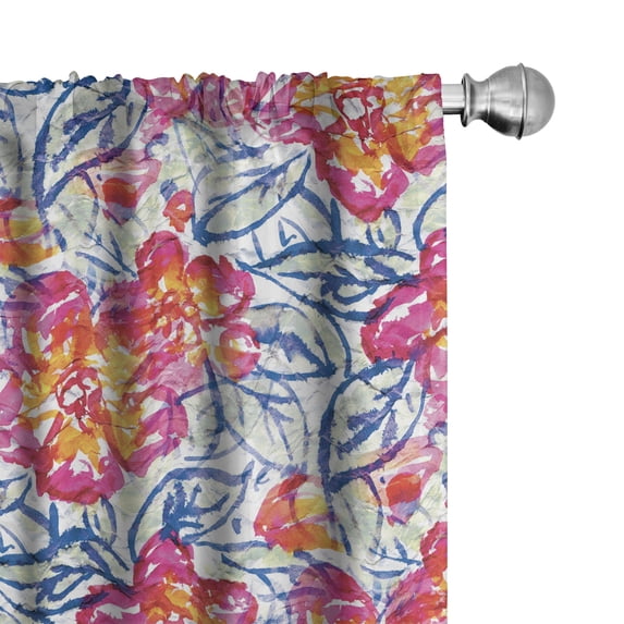 Ambesonne Floral Curtains, Fashion Red Flowers Plot, Pair of 28"x84", Hot Pink and Blue Violet