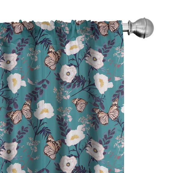 Ambesonne Floral Curtains, Floral and Butterflies Art, Pair of 28"x84", Multicolor