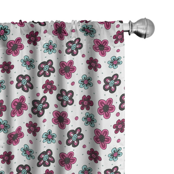 Ambesonne Floral Curtains, Florets Buds Girls, Pair of 28"x84", Magenta Grey Pale Blue
