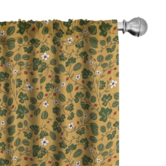 Ambesonne Floral Curtains, Flourishing Daisy Field, Pair of 28"x95", Apricot Hunter Green
