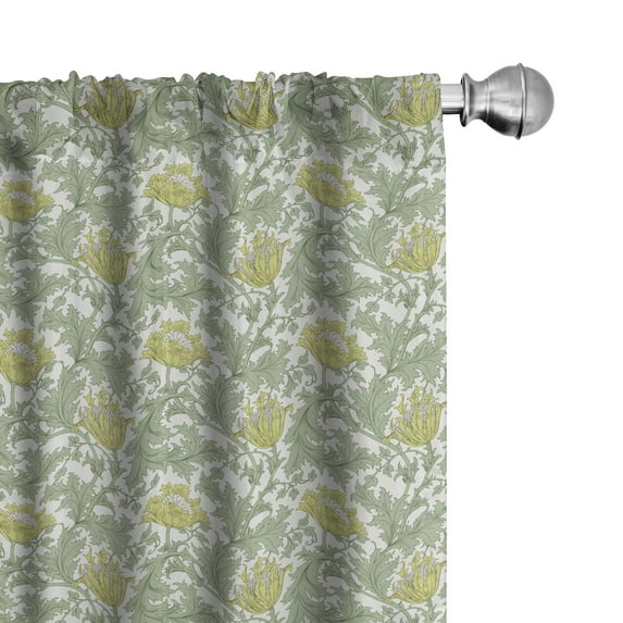 Ambesonne Floral Curtains, Flourishing Foliage, Pair of 28"x84", Pale Yellow Pale Green