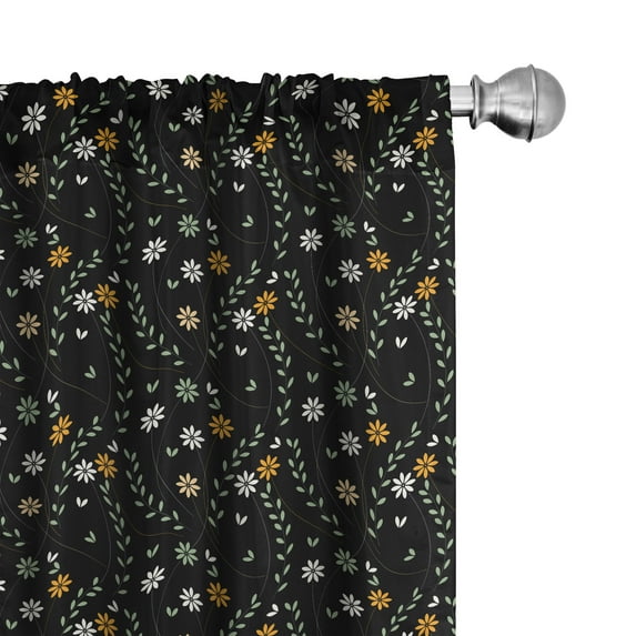 Ambesonne Floral Curtains, Flower Dark Back Farmhouse, Pair of 28"x84", Dark Brown Orange