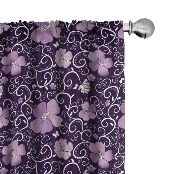 Ambesonne Floral Curtains, Flower Patterned Design, Pair of 28"x63", Lilac Dark Purple White