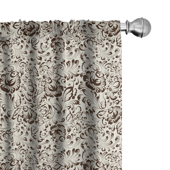 Ambesonne Floral Curtains, Flower Petals Leaves Art, Pair of 28"x84", Dark Rosewood Eggshell