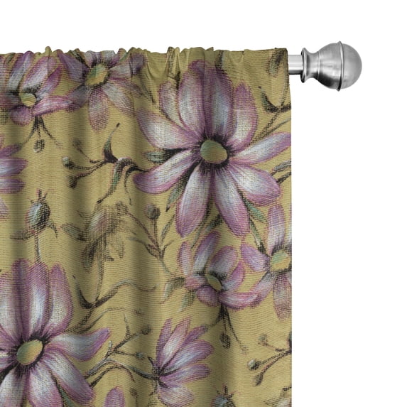 Ambesonne Floral Curtains, Flowers Branches Sketchy, Pair of 28"x84", Pale Coffee and Purple Grey
