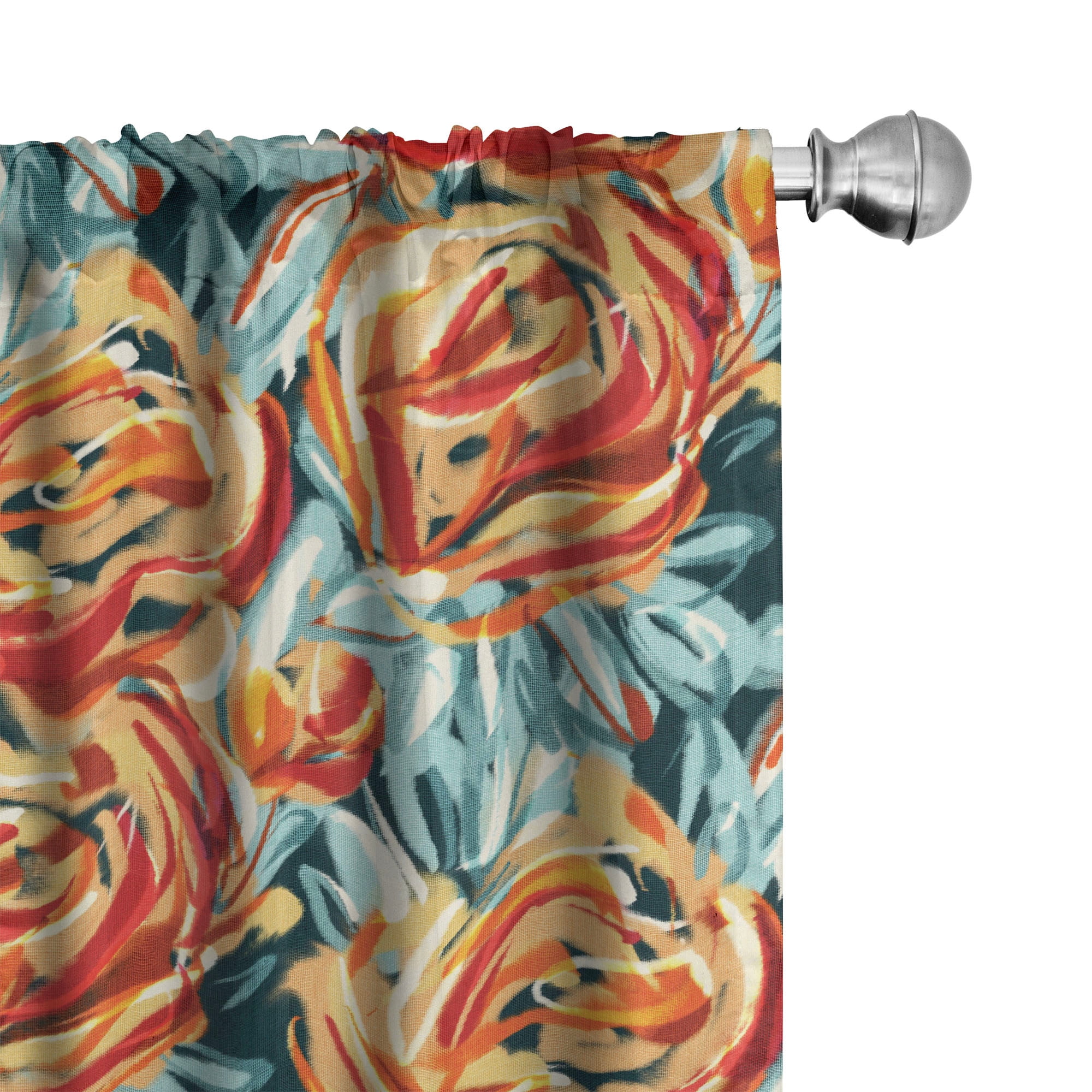 Scarlet Sand Brown Floral Microfiber Semi-Sheer Curtain Pair