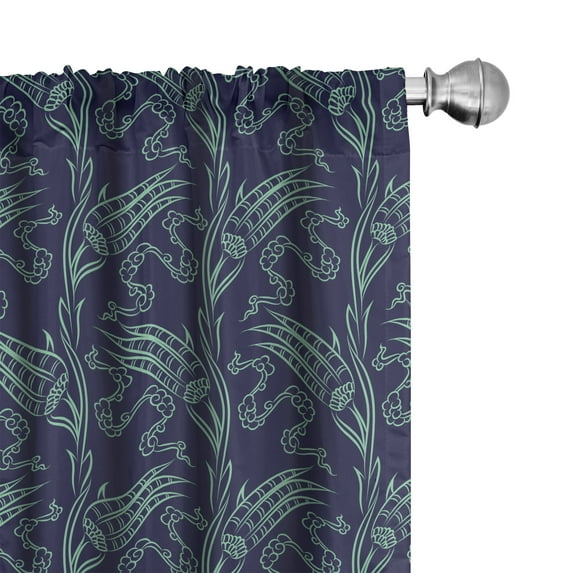 Ambesonne Floral Curtains, Flowers Curves Abstract Art, Pair of 28"x84", Dark Blue Grey and Pale Teal