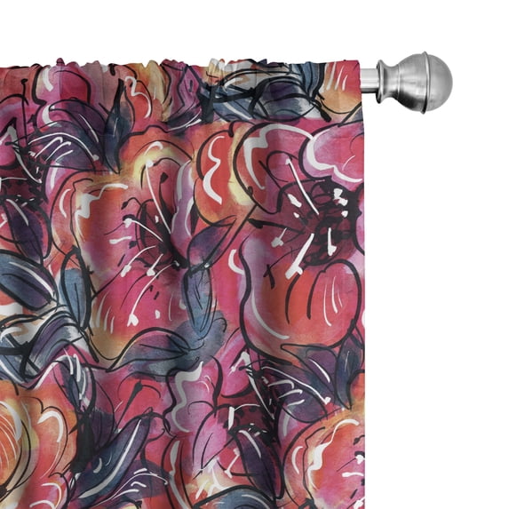 Ambesonne Floral Curtains, Flowers Garden Botanical, Pair of 28"x63", Dark Coral Indigo and Quartz
