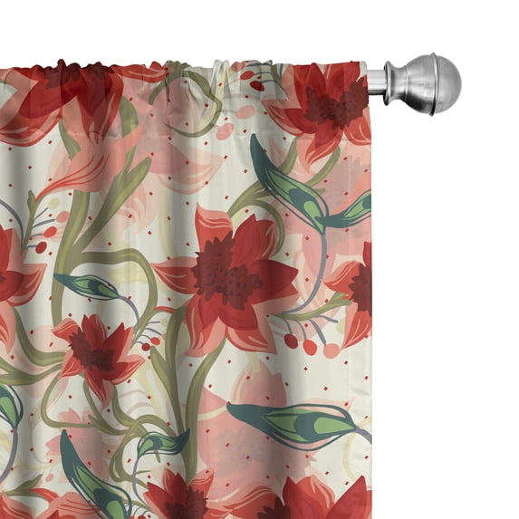 Ambesonne Floral Curtains, Flowers Leaves Berries Plot, Pair of 28"x63", Scarlet Laurel Green