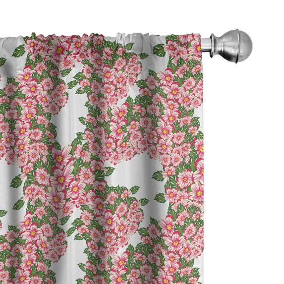 Ambesonne Floral Curtains, Flowers Leaves Valentine Art, Pair of 28"x95", Pastel Pink and Lime Green