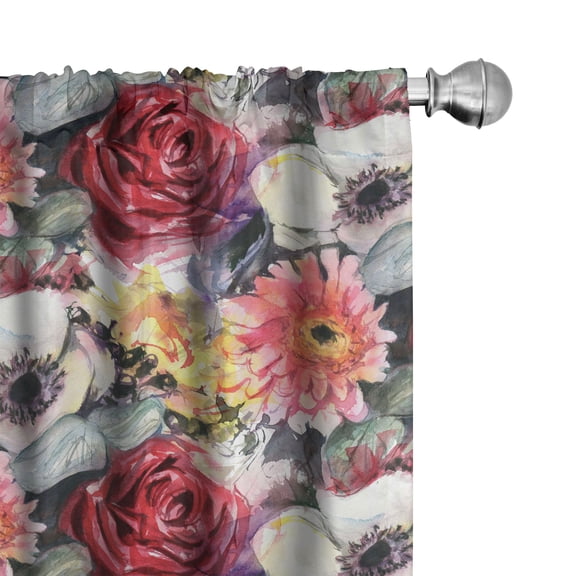 Ambesonne Floral Curtains, Flowers Scene Vintage Plot, Pair of 28"x63", Dark Coral Sage Green