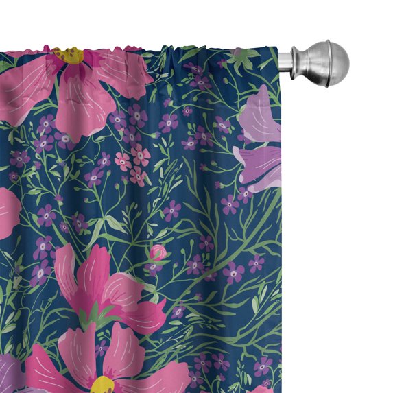 Ambesonne Floral Curtains, Flowers Spring Art Purplish, Pair of 28"x84", Pink Blue Violet Green