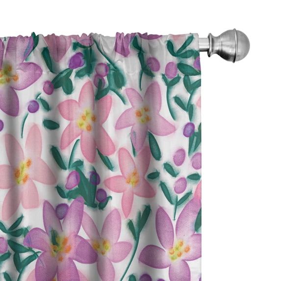 Ambesonne Floral Curtains, Flowers Watercolor Circles, Pair of 28"x95", Forest Green Pastel Pink