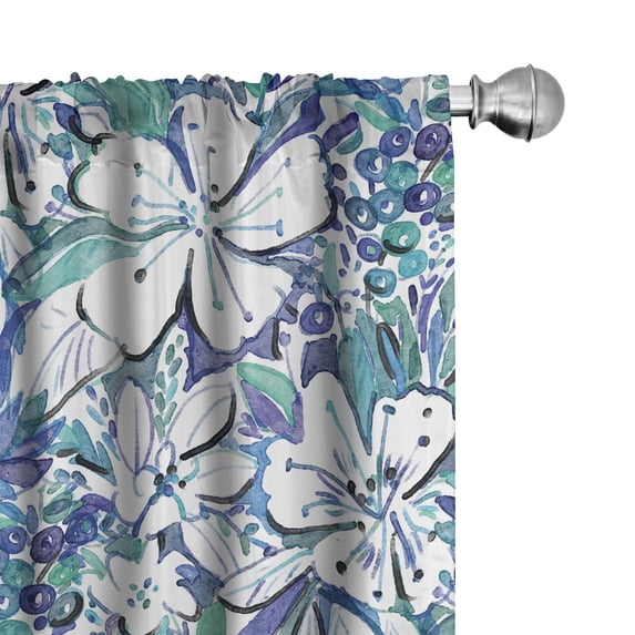 Ambesonne Floral Curtains, Flowers Watercolor Simple, Pair of 28"x84", Pale Teal and Cadet Blue