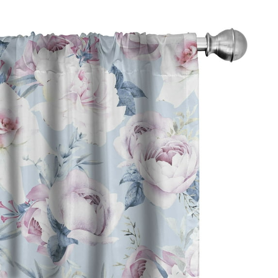 Ambesonne Floral Curtains, Flowers Watercolor Vintage, Pair of 28"x95", Soft Pink and Ceil Blue