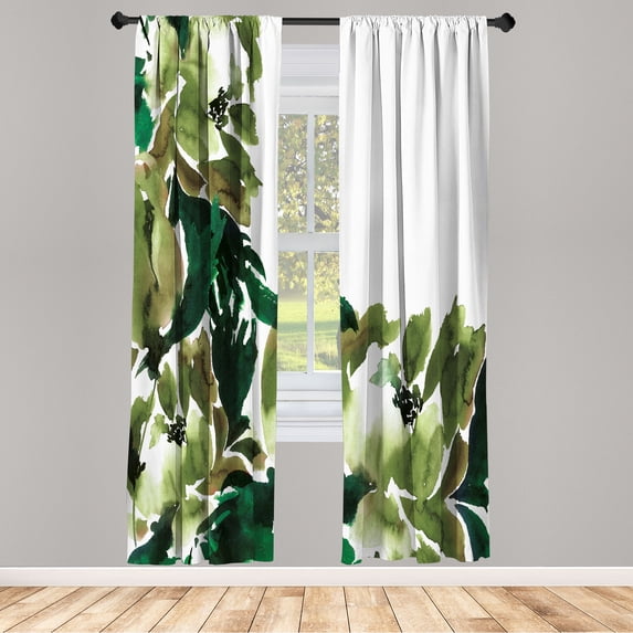 Ambesonne Floral Curtains, Flowers in Watercolor Effect, Pair of 28"x63", Army Green