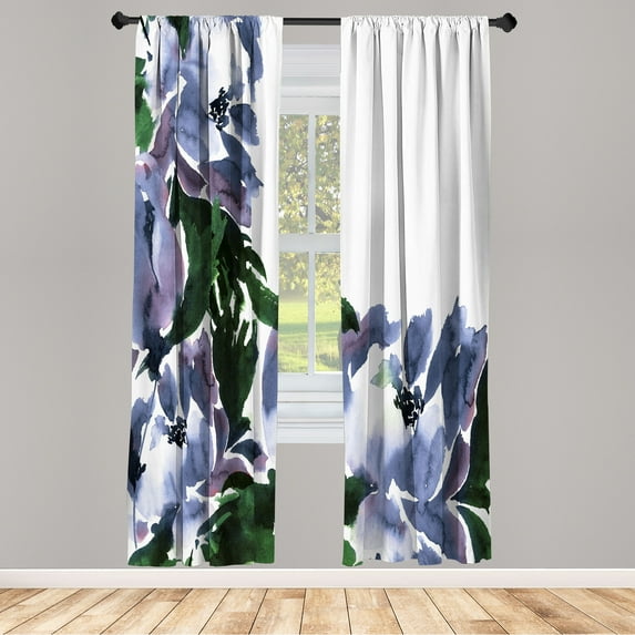 Ambesonne Floral Curtains, Flowers in Watercolor Effect, Pair of 28"x63", Ceil Blue