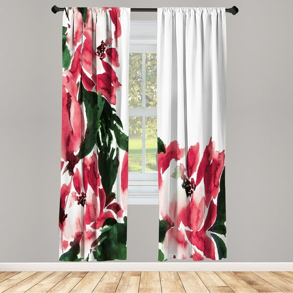 Ambesonne Floral Curtains, Flowers in Watercolor Effect, Pair of 28"x63", Dark Coral