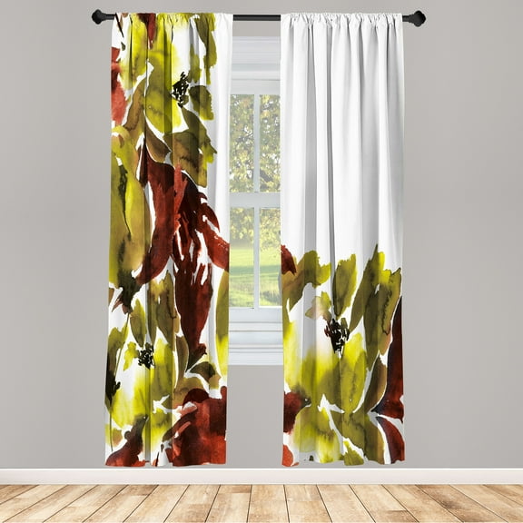 Ambesonne Floral Curtains, Flowers in Watercolor Effect, Pair of 28"x63", Yellow