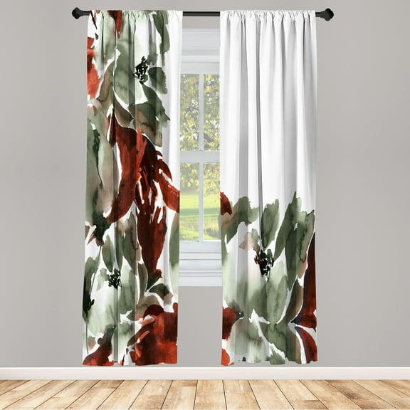 Ambesonne Floral Curtains, Flowers in Watercolor Effect, Pair of 28"x84", Dark Sepia