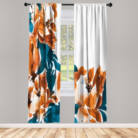 Ambesonne Floral Curtains, Flowers in Watercolor Effect, Pair of 28"x84", Dark Teal