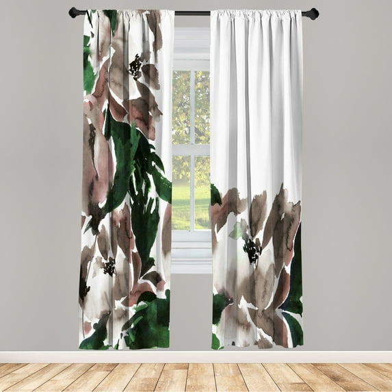 Ambesonne Floral Curtains, Flowers in Watercolor Effect, Pair of 28"x84", Pale Mustard