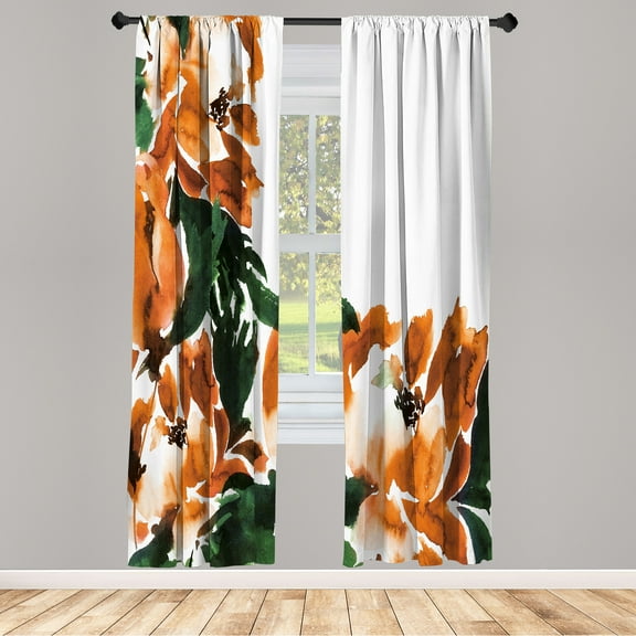 Ambesonne Floral Curtains, Flowers in Watercolor Effect, Pair of 28"x95", Burnt Orange