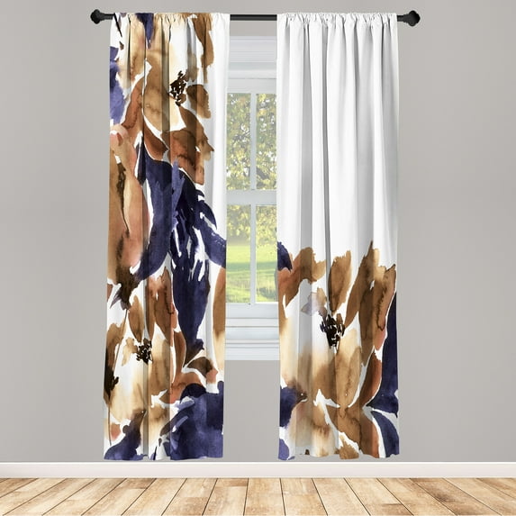 Ambesonne Floral Curtains, Flowers in Watercolor Effect, Pair of 28"x95", Indigo White