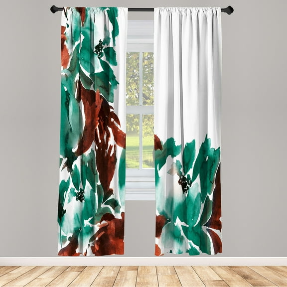 Ambesonne Floral Curtains, Flowers in Watercolor Effect, Pair of 28"x95", Jade Green