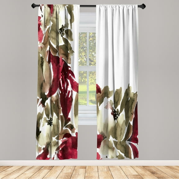 Ambesonne Floral Curtains, Flowers in Watercolor Effect, Pair of 28"x95", Sage Green