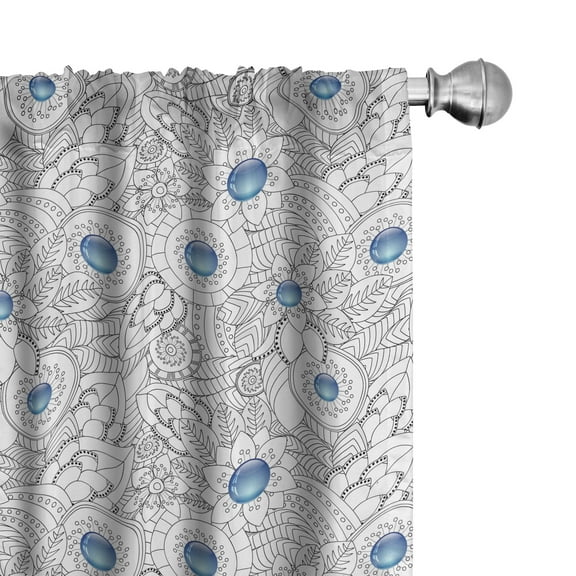 Ambesonne Floral Curtains, Flowers with Blue Dots, Pair of 28"x63", Black White Blue