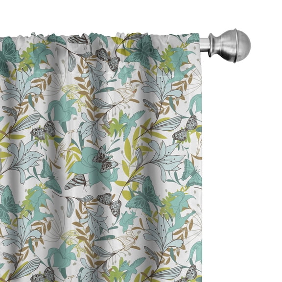Ambesonne Floral Curtains, Flying Birds Butterflies, Pair of 28"x84", Yellow Green Caramel