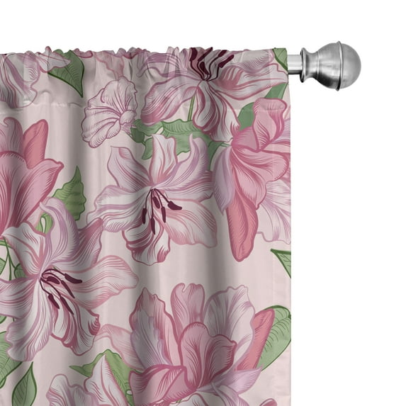 Ambesonne Floral Curtains, French Garden Flowers Plot, Pair of 28"x63", Pistachio Green and Pale Rose