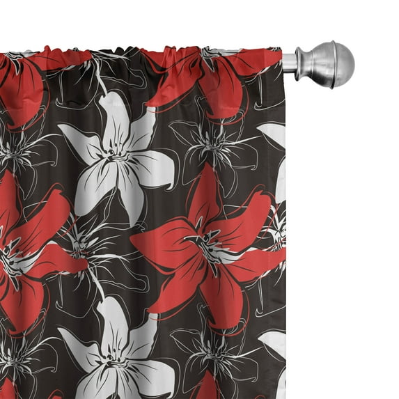 Ambesonne Floral Curtains, Garden Plants Botanic Art, Pair of 28"x95", Vermilion White Black