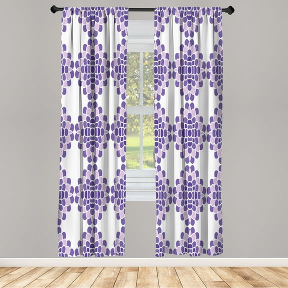 Ambesonne Floral Curtains, Geometric Lines Abstract Art, Pair of 28"x63", Pale Lilac