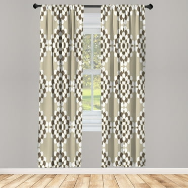 Ambesonne Floral Curtains, Geometric Lines Abstract Art, Pair of 28"x63", Sepia Taupe