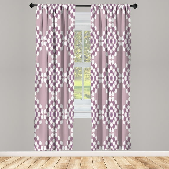 Ambesonne Floral Curtains, Geometric Lines Abstract Art, Pair of 28"x84", Pale Lavender