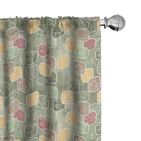 Ambesonne Floral Curtains, Geometric Squares Swirls, Pair of 28"x95", Multicolor