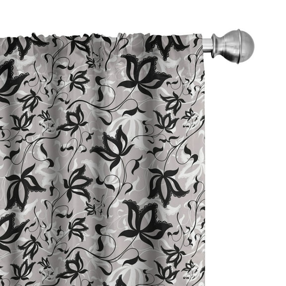 Ambesonne Floral Curtains, Gothic Style Rose Petals, Pair of 28"x95", Pale Mauve Black White