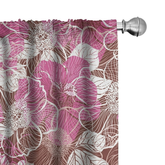 Ambesonne Floral Curtains, Grungy Peonies Ornament Plot, Pair of 28"x95", Pastel Pink and Redwood